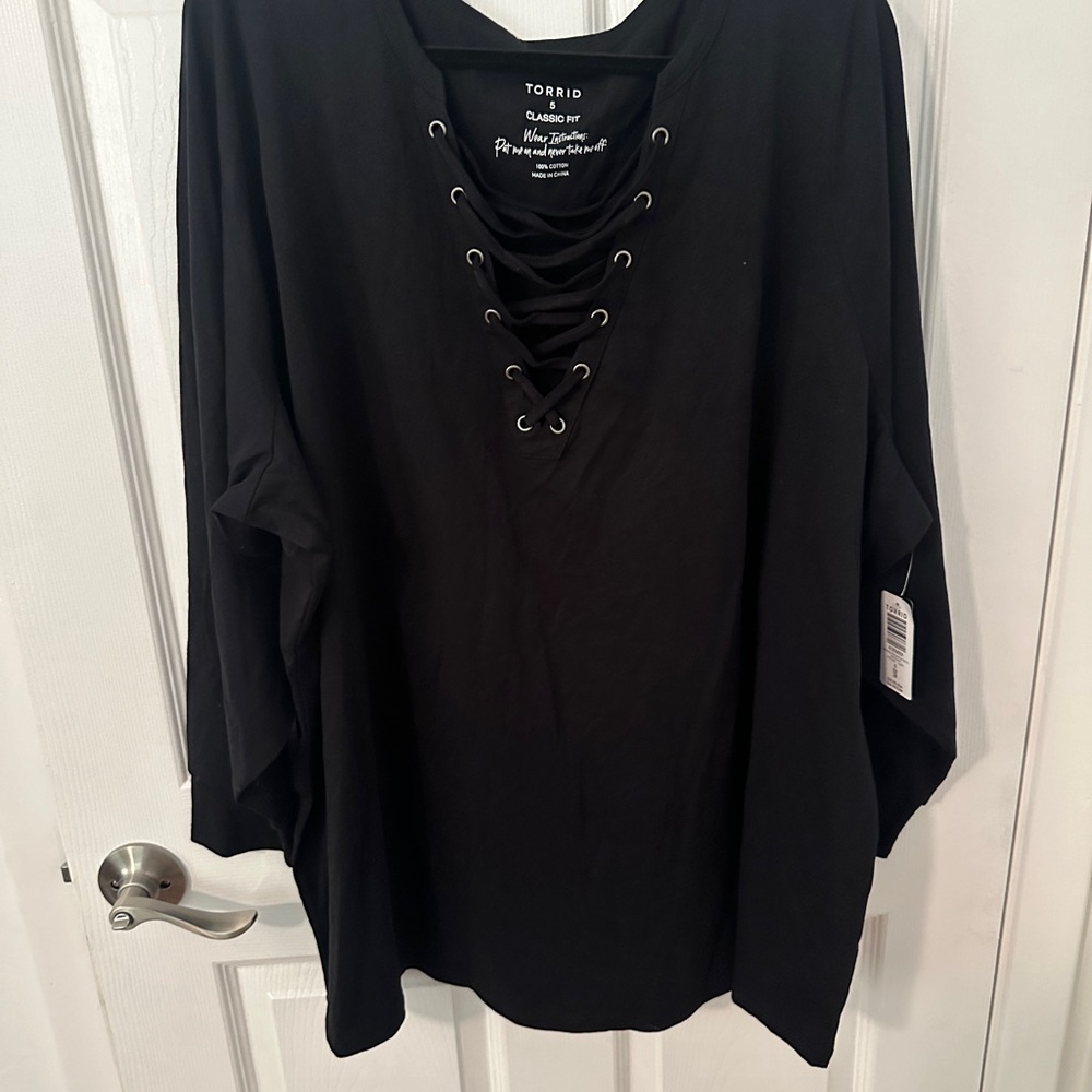Torrid Black Lace-Up Blouse